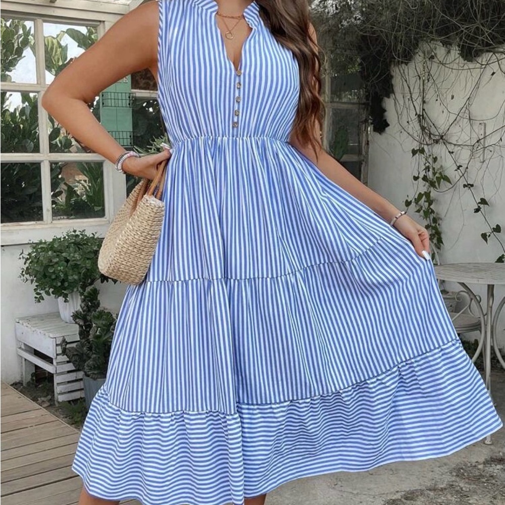 SHEIN Blue and White Striped Midi Dress